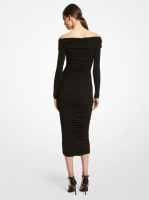 Stretch Matte Jersey Off-The-Shoulder Ruched Dress in NEGRO | Michael Kors