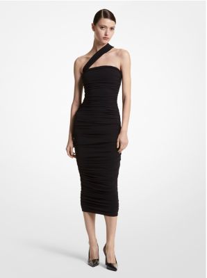 Stretch Matte Jersey Ruched Dress in BLACK | Michael Kors