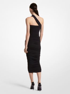 Stretch Matte Jersey Ruched Dress in BLACK | Michael Kors