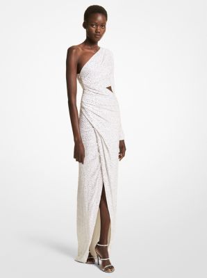 Crystal Embroidered Stretch Jersey Asymmetric Gown | Michael Kors