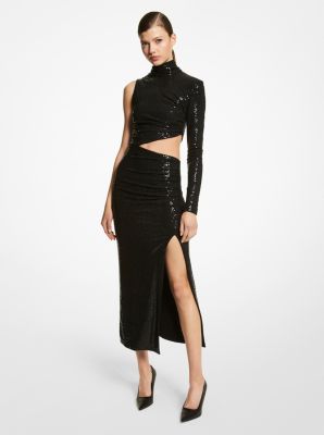 Hand-Embroidered Sequin Stretch Jersey Asymmetric Dress image number 0