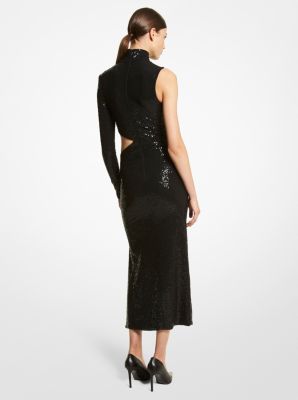 Hand-Embroidered Sequin Stretch Jersey Asymmetric Dress image number 1