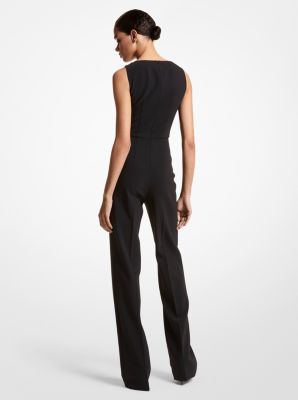 Stretch Pebble Crepe Plunge Jumpsuit in NEGRO | Michael Kors