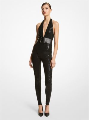 Hand-Embroidered Sequin Stretch Matte Jersey Catsuit