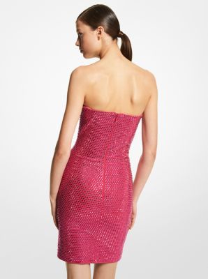 Crystal Embellished Crepe Jersey Strapless Minidress in FUSCHIA | Michael Kors