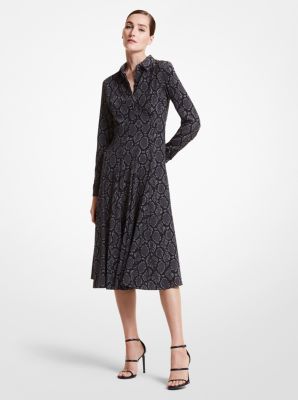 Python Silk Crepe De Chine Shirtdress in GRAPHITE | Michael Kors