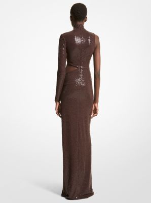 Hand-Embroidered Sequin Stretch Matte Jersey Cutout Gown image number 1