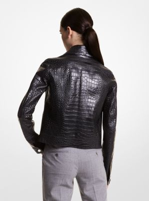 Crocodile Embossed Men Leather Shirt Jacket