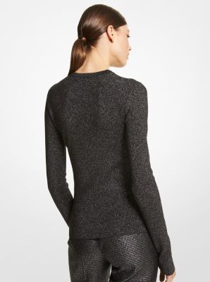 Metallic Stretch Viscose Sweater in BLACK/SILVER | Michael Kors