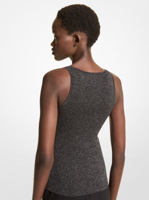 Metallic Ribbed Stretch Viscose Tank Top in BLACK/SILVER | Michael Kors