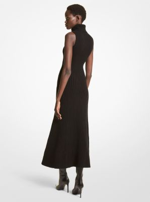Ribbed Cashmere Turtleneck Dress in BLACK | Michael Kors