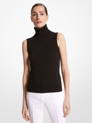 Shop Michael Kors Cashmere Sleeveless Turtleneck In Black