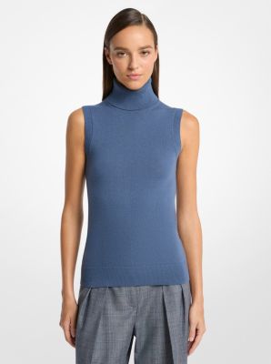 Suéter de cuello de tortuga de cachemir sin mangas