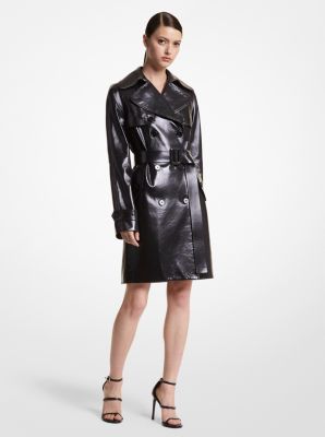 Shiny leather trench clearance coat