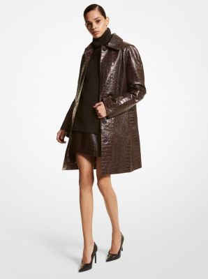 Croc-embossed Leather Coat