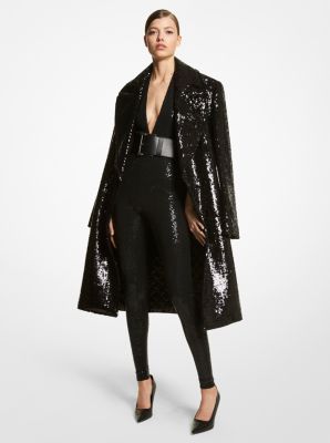 Sequin-Embroidered Wool Chesterfield Coat | Michael Kors