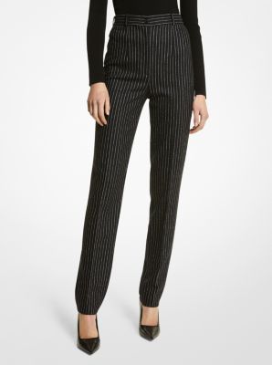 Pantalon Carolyn en flanelle extensible &agrave; rayures fines in NOIR/BLANC | Michael Kors