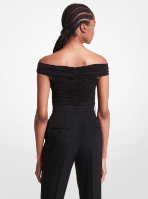 Stretch Matte Jersey Off-The-Shoulder Bodysuit in BLACK | Michael Kors