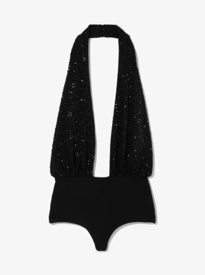 Hand-Embroidered Crystal Stretch Jersey Bodysuit image number 2