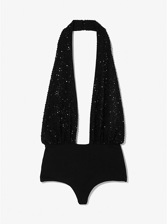 Hand-Embroidered Crystal Stretch Jersey Bodysuit image number 2