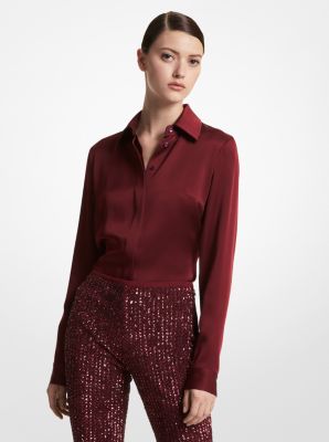 Hansen Satin Charmeuse Shirt in BURGUNDY | Michael Kors