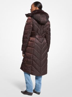 Faux Fur Trim Belted Puffer Coat