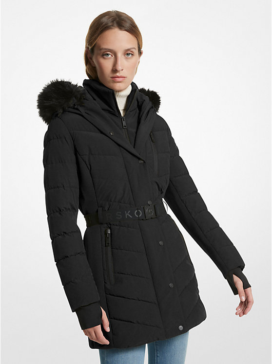 Faux Fur Trim Quilted Puffer Coat image number 0