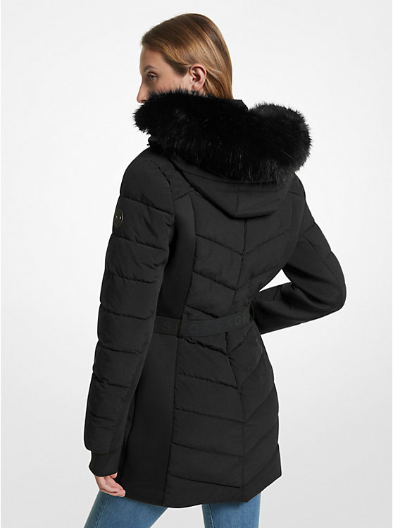 Faux Fur Trim Quilted Puffer Coat image number 1