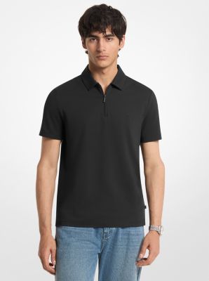 Cotton Blend Piqu&eacute; Zip-Up Polo Shirt