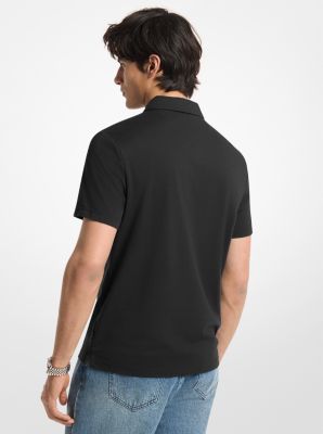 Cotton Blend Piqu&eacute; Zip-Up Polo Shirt in BLACK | Michael Kors