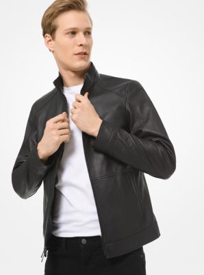 Michael kors men's on sale leather racer jacket