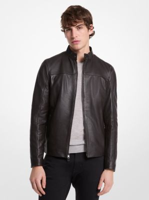 Michael Kors Leather Racer Jacket In Black