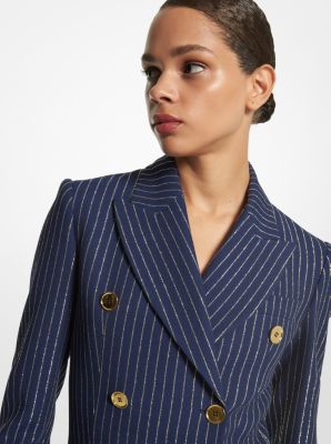 Metallic Pinstripe Double Crepe Sablé Tuxedo Dress image number 2