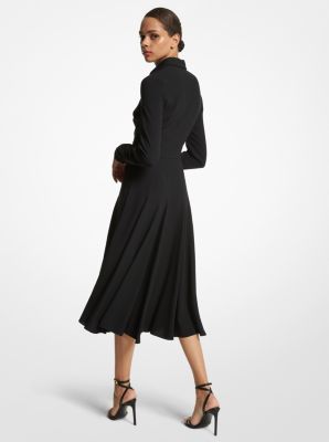Vestido camisero en crep&eacute; sabl&eacute; in NEGRO | Michael Kors