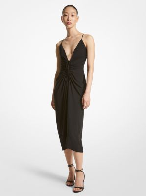Stretch Matte Jersey Gathered Dress in BLACK | Michael Kors