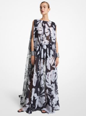 Brushstroke Floral Silk Chiffon Caftan Gown | Michael Kors