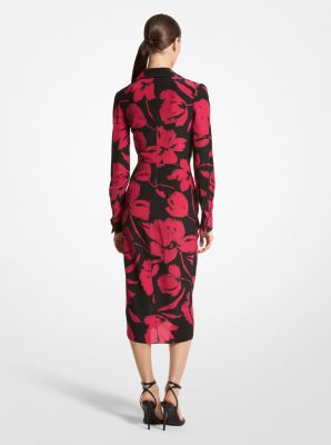 Brushstroke Floral Silk Crepe De Chine Plunge Shirtdress | Michael 