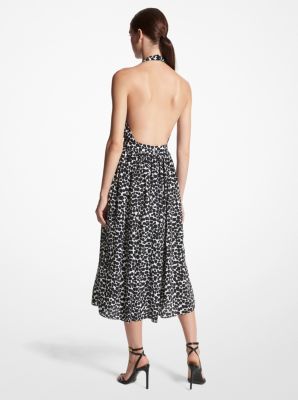 Robe &agrave; dos nu en cr&ecirc;pe de Chine de soie biologique &agrave; imprim&eacute; gu&eacute;pard