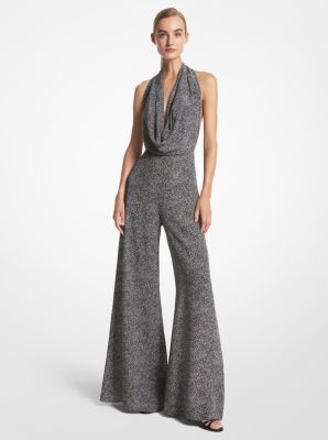 Hand-embroidered Sequin Stretch Jersey Flared Jumpsuit