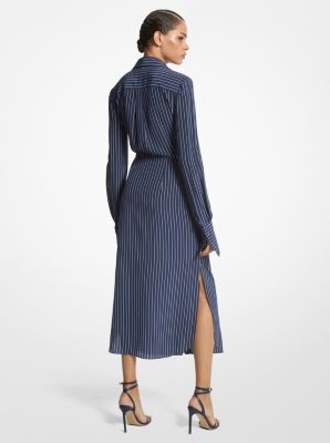 Striped Organic Silk Crepe De Chine Tie-Front Shirtdress | Michael