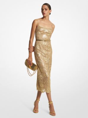 Metallic Floral Lace Slip Dress Michael Kors