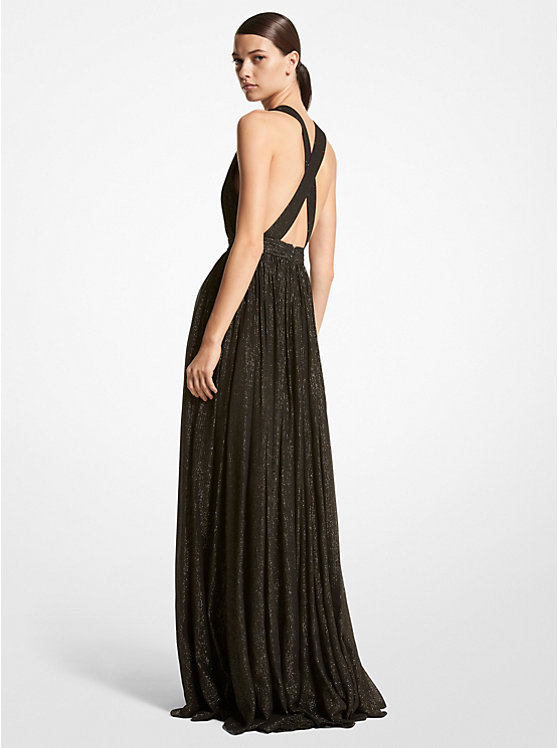 Hutton Metallic Striped Lamé Chiffon Gown image number 1