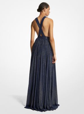 Hutton Metallic Striped Lamé Chiffon Gown image number 1