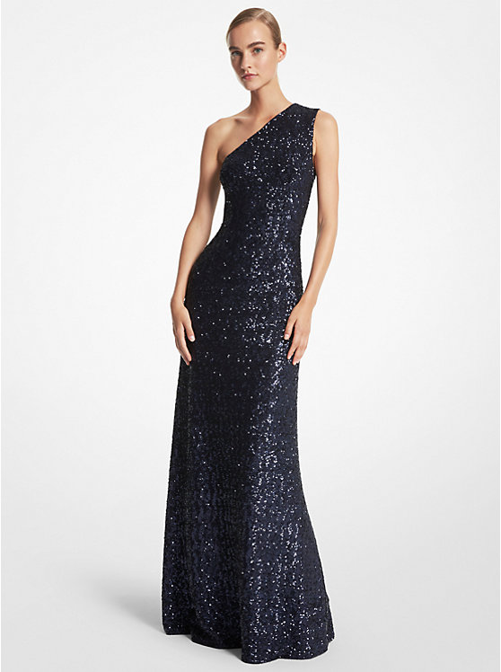 Sequined Stretch Tulle One-Shoulder Gown image number 0