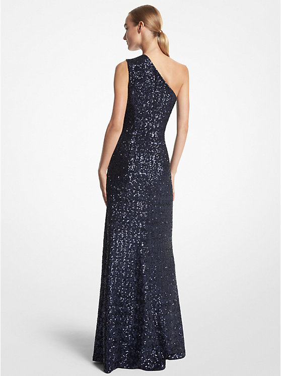 Sequined Stretch Tulle One-Shoulder Gown image number 1