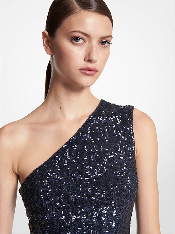 Sequined Stretch Tulle One-Shoulder Gown image number 2