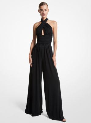 Hand-embroidered Sequin Stretch Jersey Flared Jumpsuit