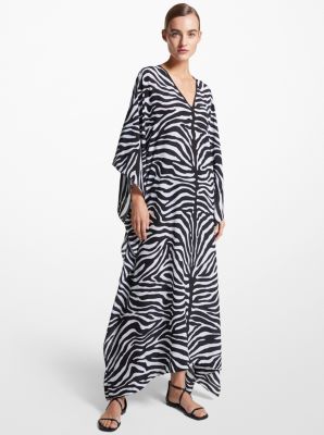 Zebra Silk Crepe De Chine Caftan Dress