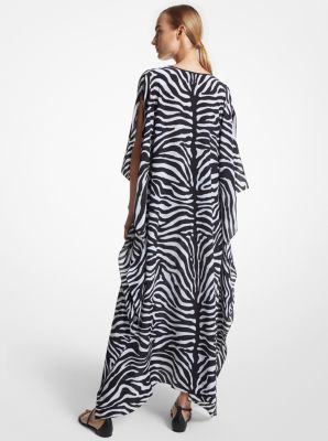 Zebra Silk Crepe De Chine Caftan Dress image number 1