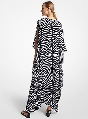 Zebra Silk Crepe De Chine Caftan Dress